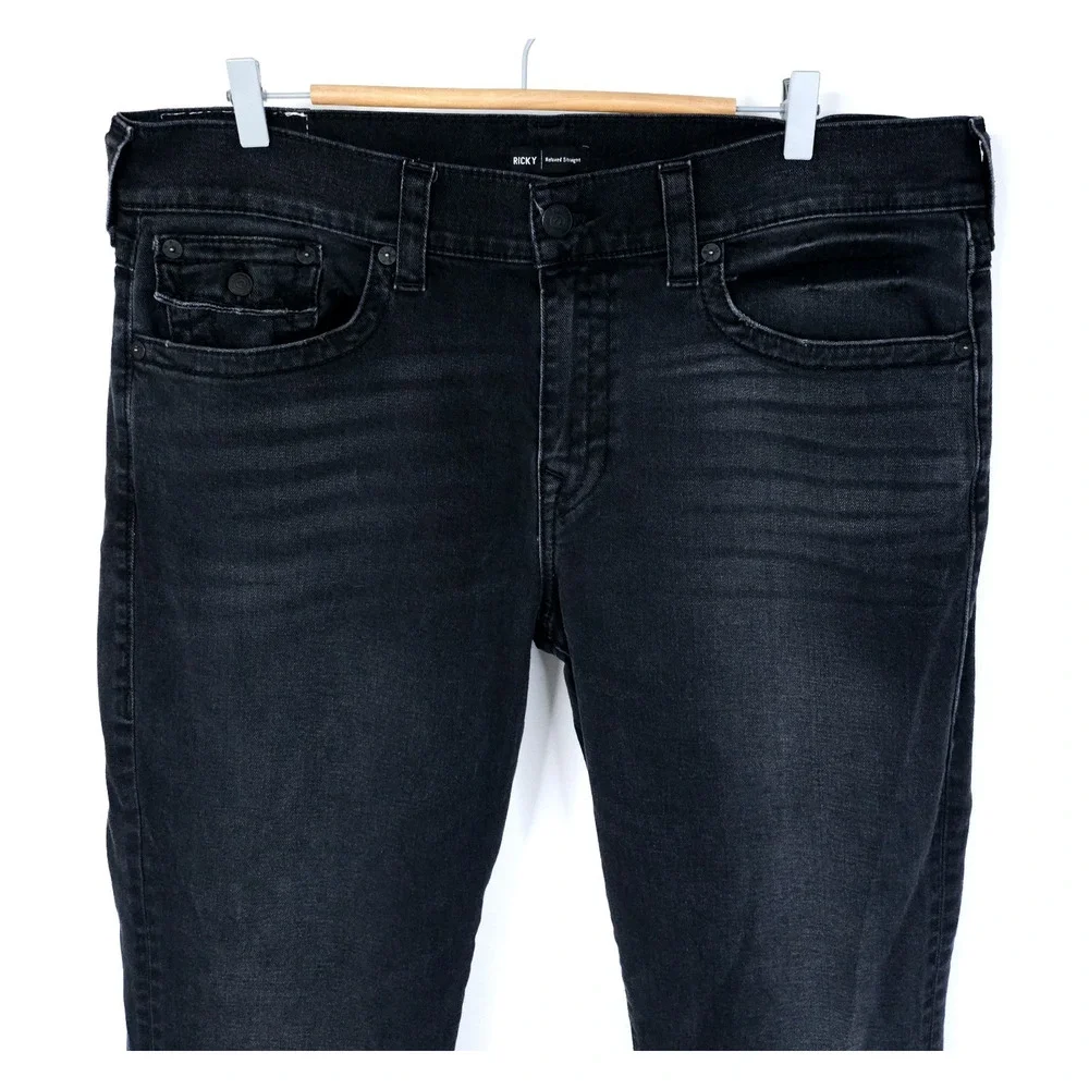 True Religion Ricky Relaxed Straight Jeans Mens 38 Black Flap Pocket 38X34